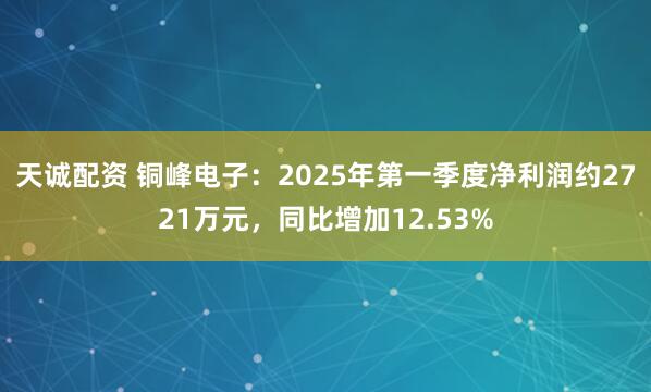 天诚配资 铜峰电子：2025年第一季度净利润约2721万元，同比增加12.53%