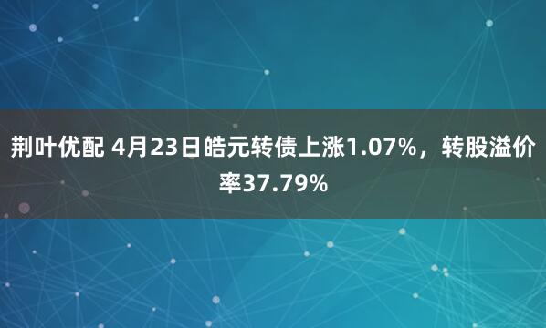 荆叶优配 4月23日皓元转债上涨1.07%，转股溢价率37.79%