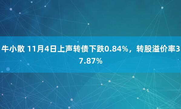 牛小散 11月4日上声转债下跌0.84%，转股溢价率37.87%