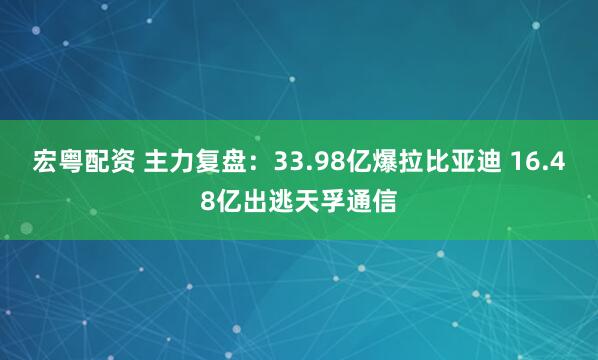 宏粤配资 主力复盘：33.98亿爆拉比亚迪 16.48亿出逃天孚通信